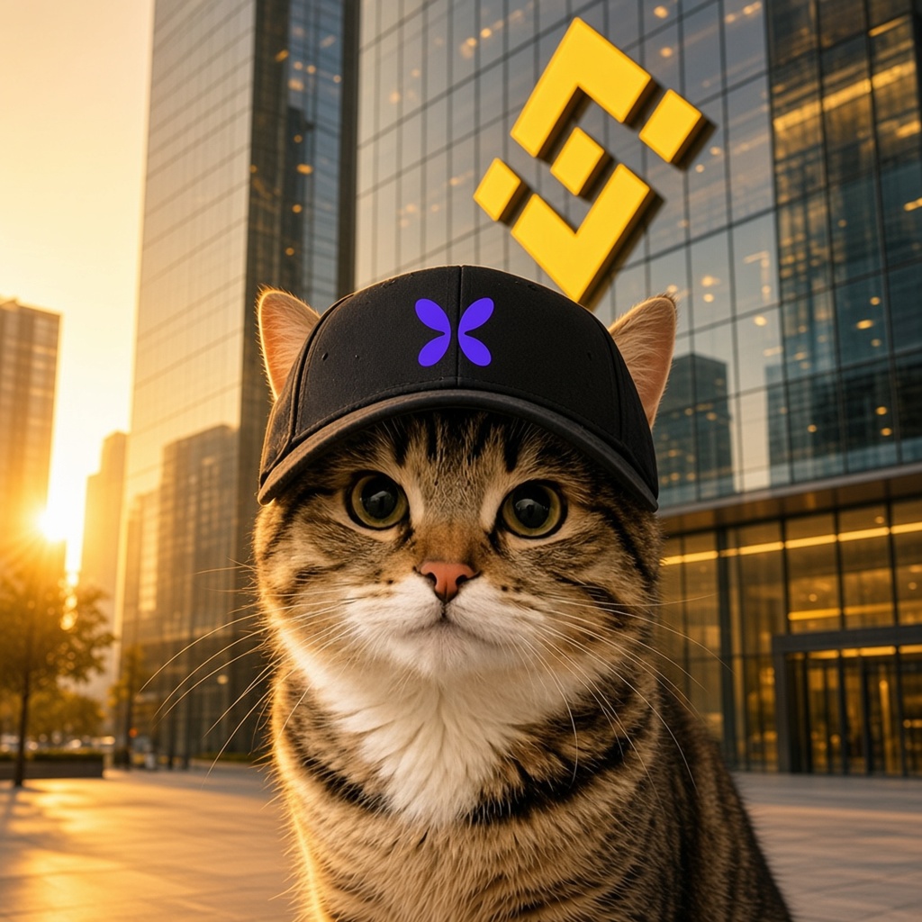 Flapcat in front of Binance headquarters